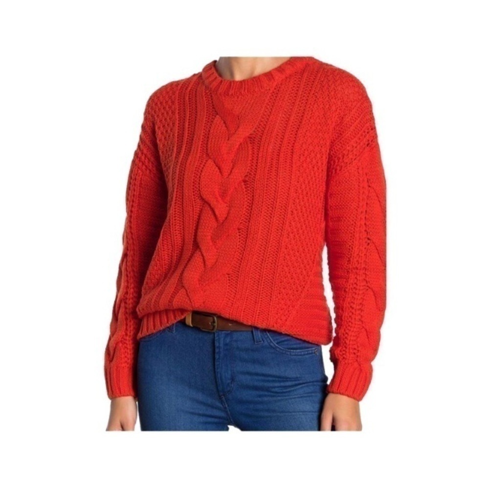 NWT One A Riot Orange Cable Knit Sweater
